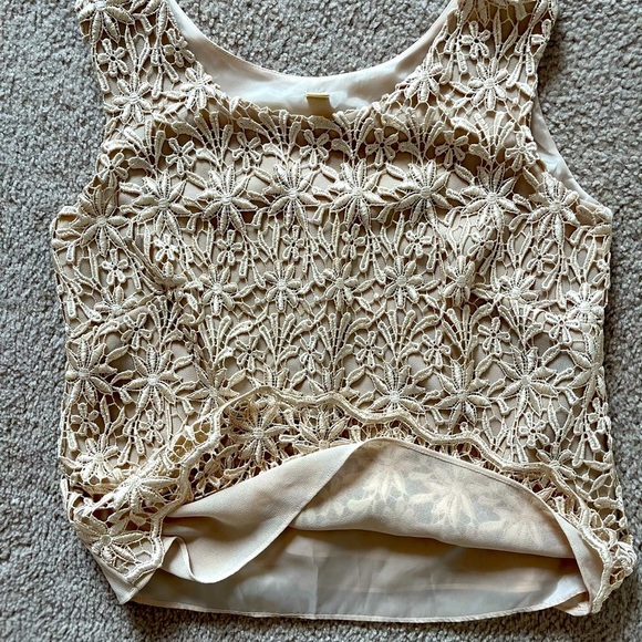 SOLD Embroidered Lace Overlay Chiffon Sleeveless Blouse Size 8P - Picture 11 of 11